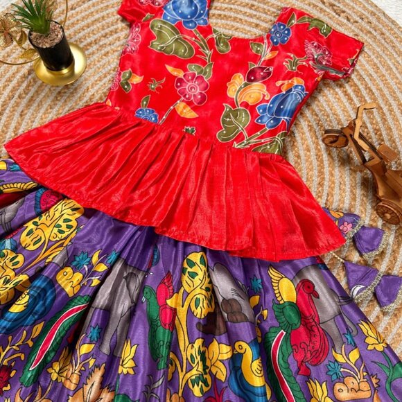 Kalma Kari Printed & Embroidered Girl's Lehenga - Picture 2 of 7